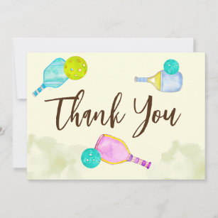 Watercolor Theme Pickleball Light Birthday Party Thank You Card