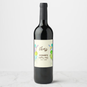 Watercolor Theme Pickleball Light Birthday Party Wine Label