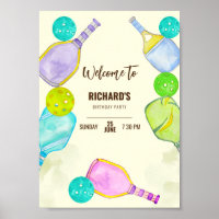Watercolor Theme Pickleball Sports Birthday Party
