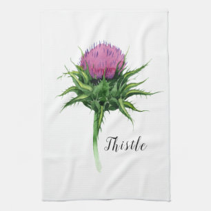 Watercolor Thistle Kitchen Towel