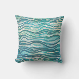 Watercolor Tide - Crashing Waves Teal Throw Pillow