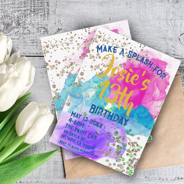 Watercolor Tie Dye Paint Splash Birthday Invitation (Creator Uploaded)