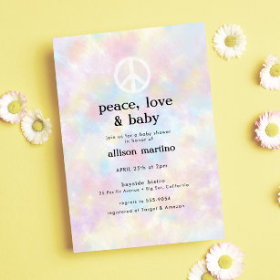 Watercolor Tie Dye Peace Hippie Baby Shower Invita Invitation
