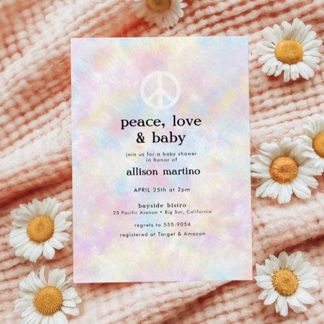 Watercolor Tie Dye Peace Hippie Baby Shower Invitation (Creator Uploaded)