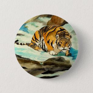 Watercolor Tiger 2 Inch Round Button