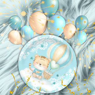 Watercolor Tiger & Balloon birthday paper Plates