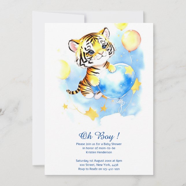 Watercolor Tiger Boy Baby Shower Invitation (Front)