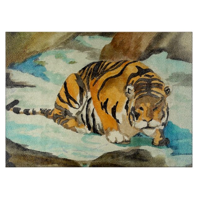 Watercolor Tiger Cutting Board (Front)