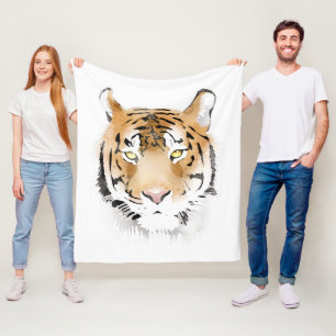 Watercolor Tiger Head Animal  Fleece Blanket
