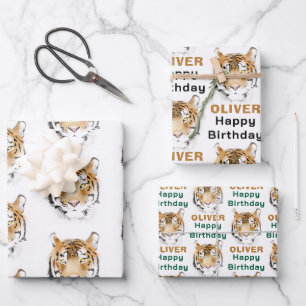 Watercolor Tiger Head Animal Wrapping Paper Sheet
