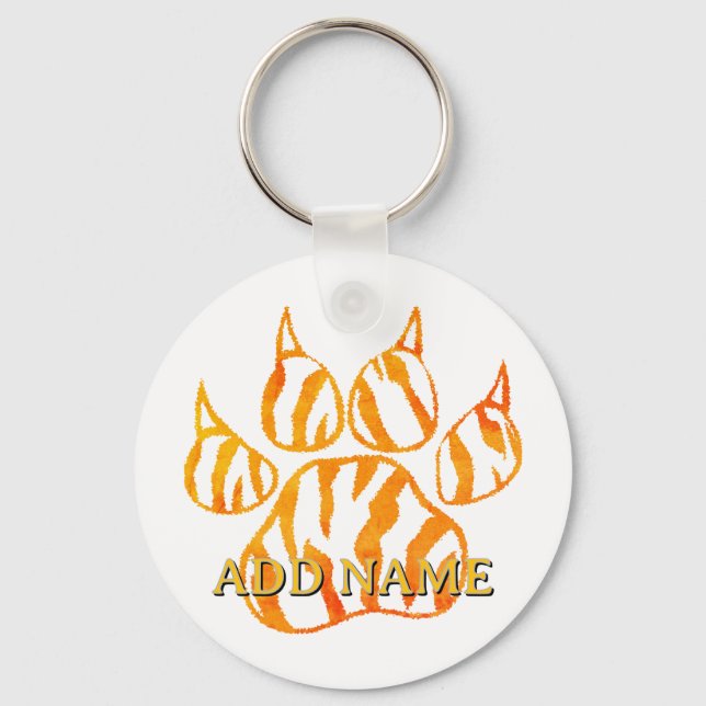 Watercolor Tiger Paw Print Custom Keychain (Front)