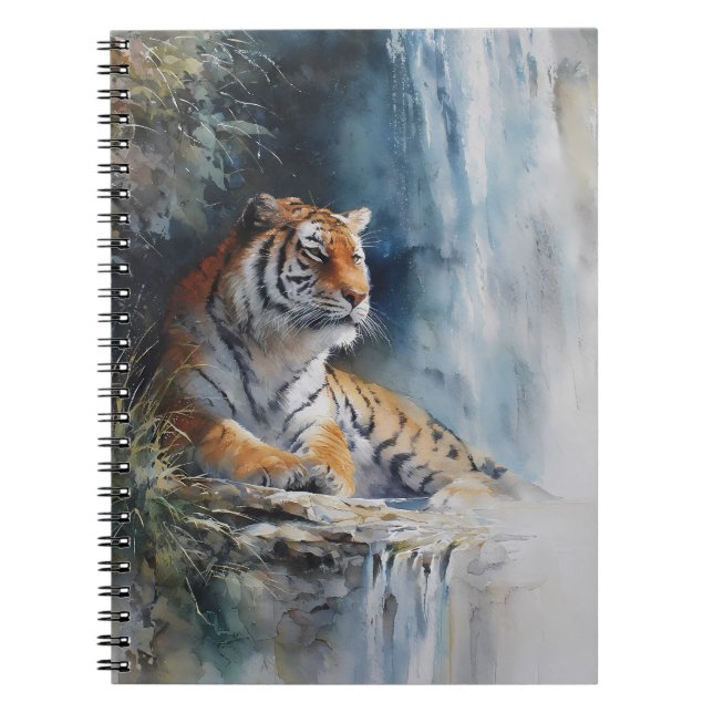 Watercolor Tiger Peaceful Waterfall Ledge Art Notebook (Front)