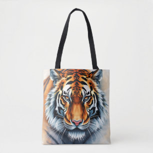 Watercolor Tiger Portrait With Fierce Eyes Tote Bag