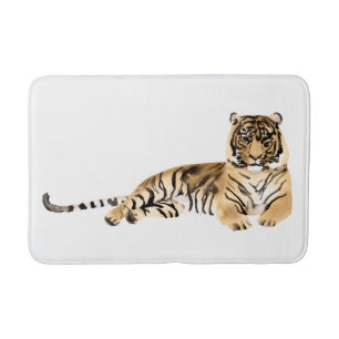 Watercolor Tiger Resting Bath Mat
