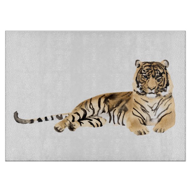 Watercolor Tiger Resting Cutting Board (Front)