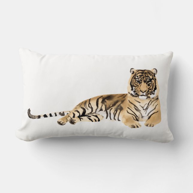Watercolor Tiger Resting Lumbar Pillow (Front)