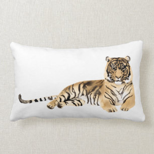 Watercolor Tiger Resting Lumbar Pillow