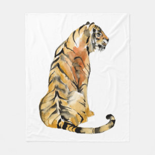 Watercolor Tiger Sitting Fleece Blanket