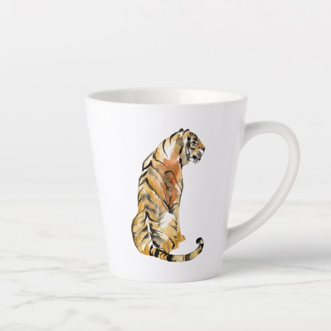 Watercolor Tiger Sitting Latte Mug (Right)