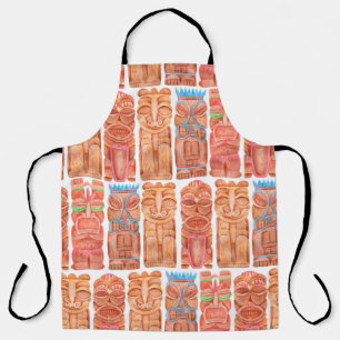 Watercolor tiki hawaii totem seamless pattern apron