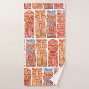 Watercolor tiki hawaii totem seamless pattern bath towel