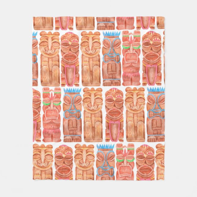 Watercolor tiki hawaii totem seamless pattern fleece blanket (Front)