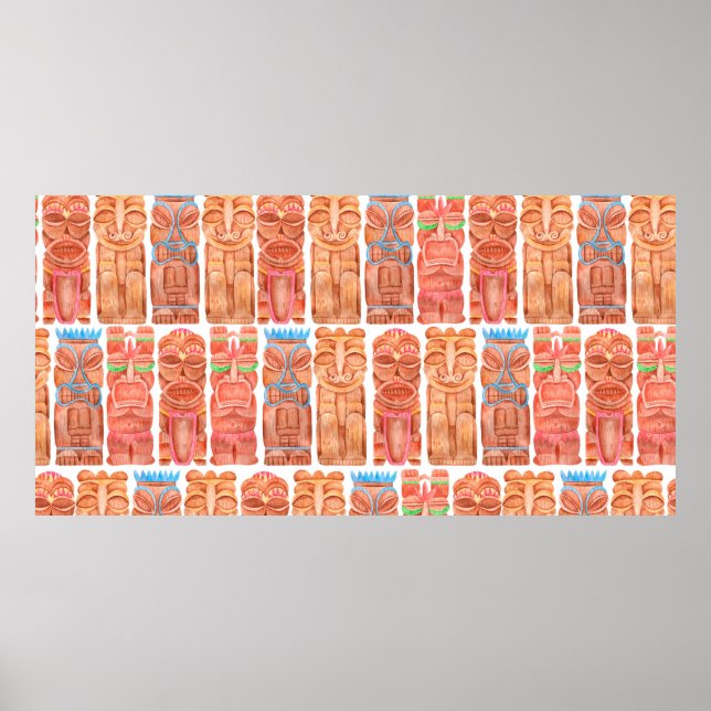 Watercolor tiki hawaii totem seamless pattern poster (Front)