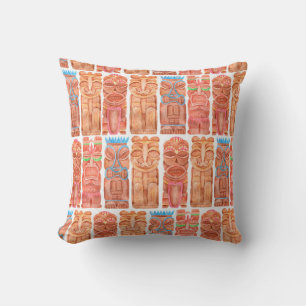 Watercolor tiki hawaii totem seamless pattern throw pillow
