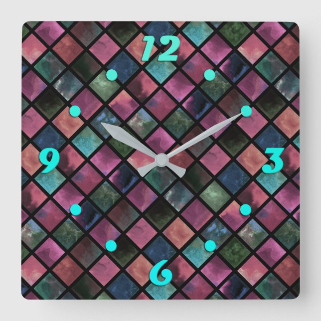 Watercolor, tile  square wall clock (Front)