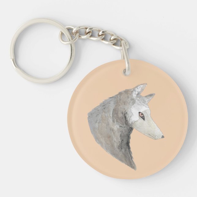 Watercolor Timber Wolf Keychain (Front)