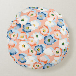 Watercolor Tiny Flowers: Vintage Pattern Round Pillow