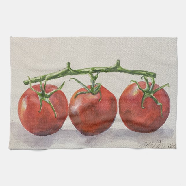 Watercolor tomatoes kitchen towel (Horizontal)