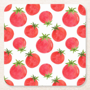 Watercolor Tomatoes Pattern  Square Paper Coaster