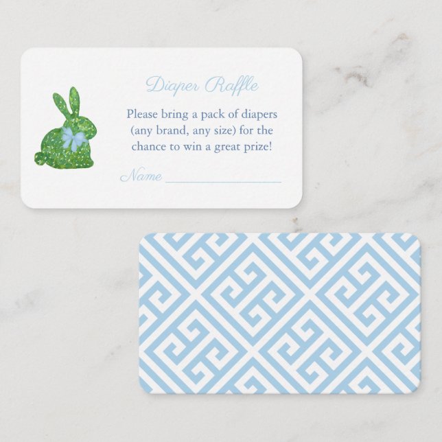 Watercolor Topiary Bunny Bow Diaper Raffle Shower Enclosure Card (Front/Back)
