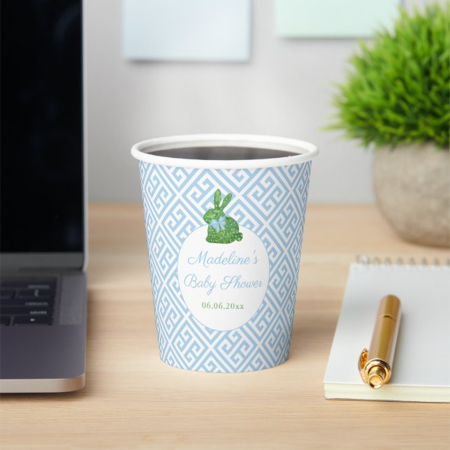 Watercolor Topiary Rabbit Baby Boy Shower Party Paper Cups (Insitu)