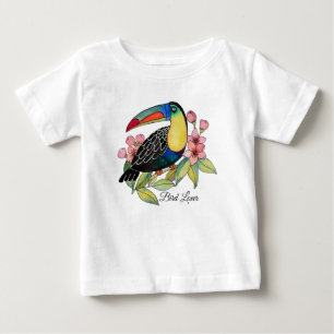 Watercolor Toucan Bird With Flowers Baby T-Shirt