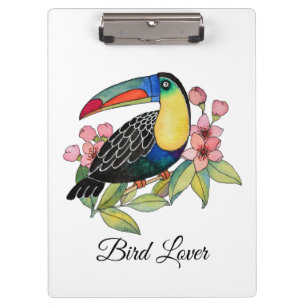Watercolor Toucan Bird With Flowers Clipboard