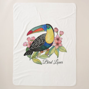 Watercolor Toucan Bird With Flowers Sherpa Blanket