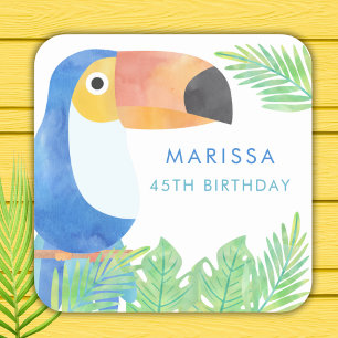 WATERCOLOR TOUCAN BIRTHDAY SQUARE STICKER