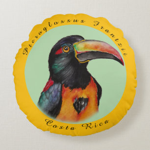 Watercolor toucan round pillow