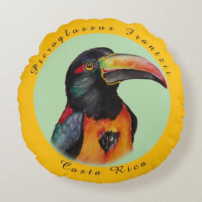 Watercolor toucan round pillow (Front)