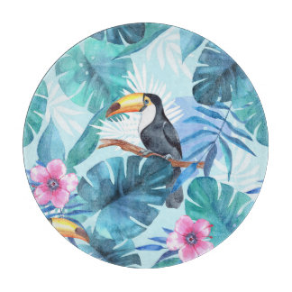 Watercolor Toucans: Tropical Seamless Cutting Board