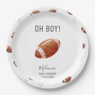 Watercolor touchdowns american football baby show paper plate