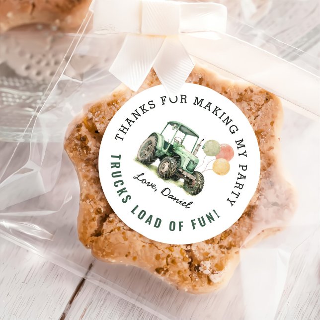 Watercolor Tractor Birthday Party Classic Round Sticker (Creator Uploaded)