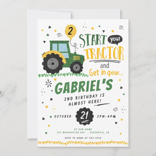 Watercolor Tractor birthday Party Invitation (Front)