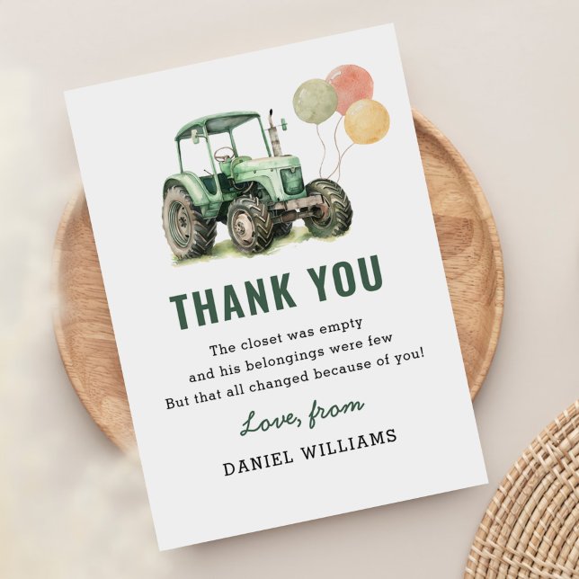 Watercolor Tractor Birthday Party Thank You Card (Creator Uploaded)