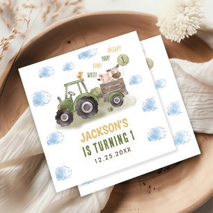Watercolor Tractor Farm 1st Birthday Napkin
