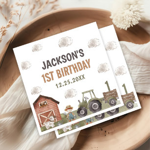 Watercolor Tractor Farm 1st Birthday Napkin