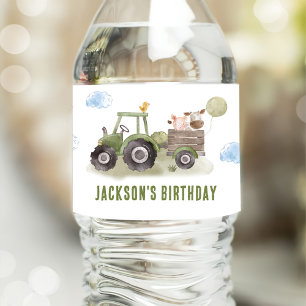 Watercolor Tractor Farm 1st Birthday Water Bottle Label