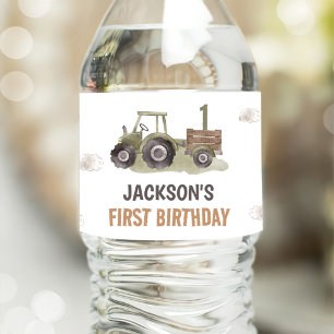 Watercolor Tractor Farm 1st Birthday Water Bottle Label